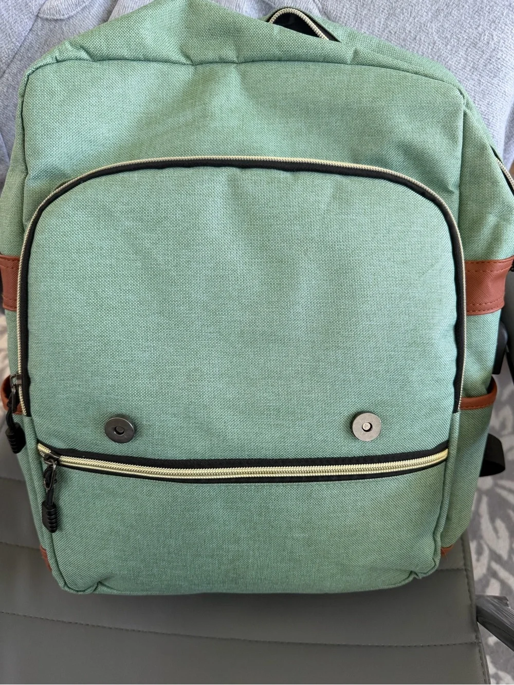 Modoker Sage Green Laptop Backpack Travel School Bag Brown Trim